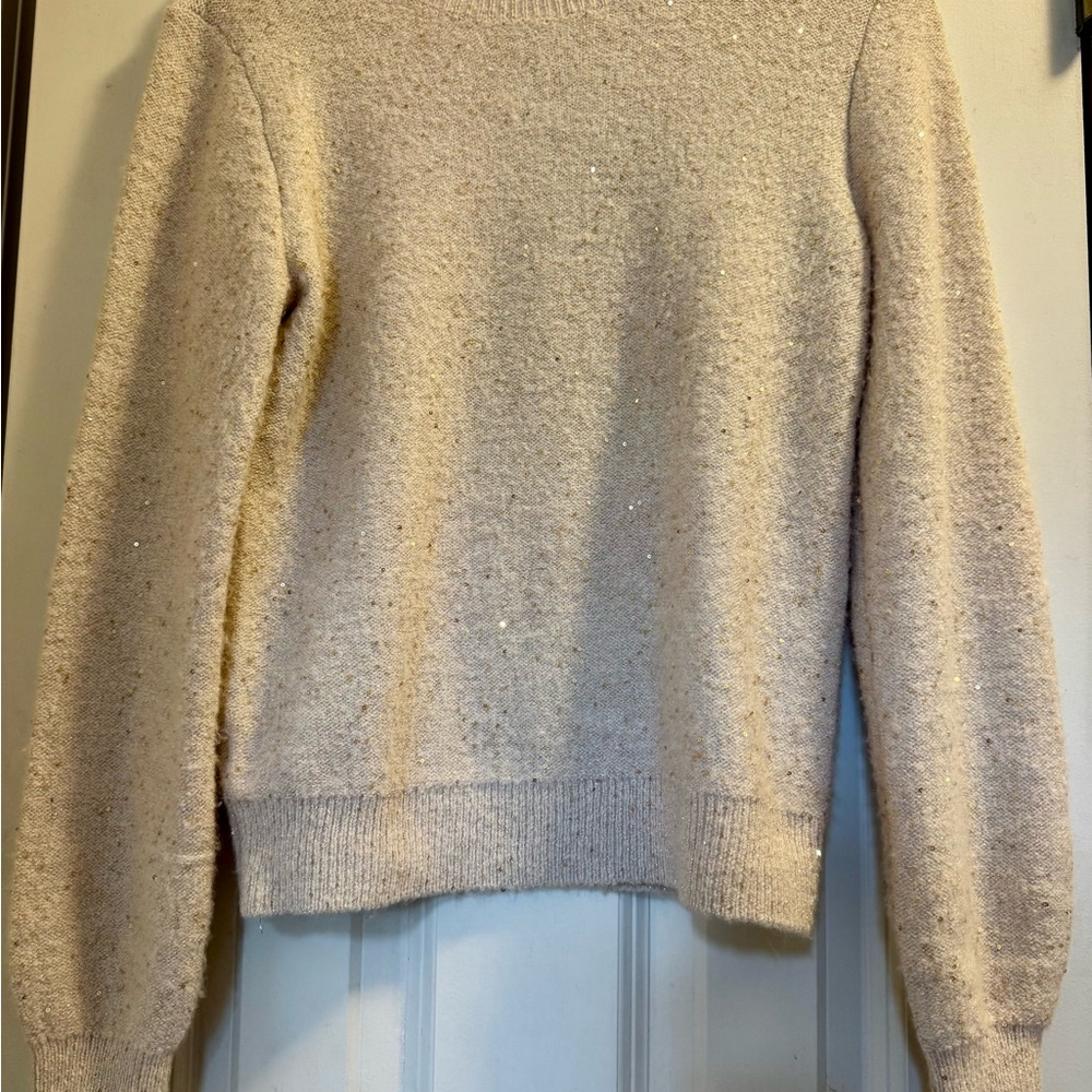 LOFT Cream Sparkle Crew Neck Sweater